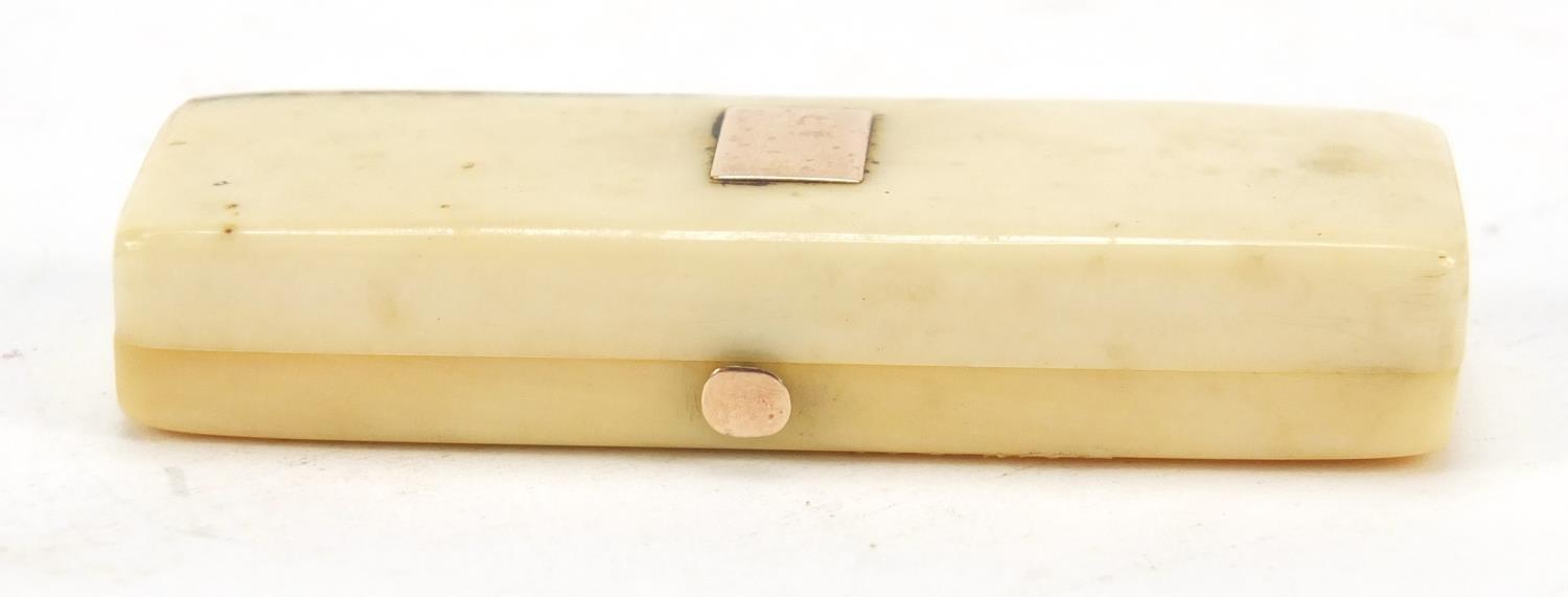 Georgian ivory toothpick case with gold mounts, 5.7cm wide : For Further Condition Reports, Please - Image 3 of 11