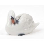 Royal Copenhagen swan with cygnet, 14cm in length : For Further Condition Reports, Please Visit