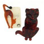 Two Lea Stein style brooches in the form of stylised cats, the largest 7.5cm high : For Further