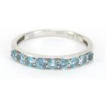 10ct white gold blue stone half eternity ring, size N, 1.4g : For Further Condition Reports,