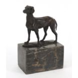 Patinated bronze dog raised on a square marble base, signed L Carvin, 19cm high : For Further
