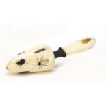 Japanese Shibayama ivory mushroom inlaid with insects carved with calligraphy, 13cm in length :