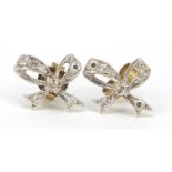 Pair of 9ct white gold diamond bow earrings, 1cm in length, 1.2g : For Further Condition Reports,