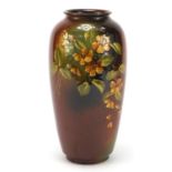 American Rookwood art pottery vase hand painted with flowers, numbered 215, 25.5cm high : For