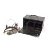 Military interest World War II radio operator's signalling equipment housed in a wooden box,