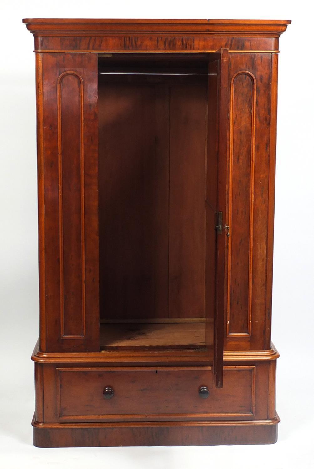 Victorian mahogany wardrobe with centre mirrored door and base drawer, 198cm H x 120cm W x 52cm - Image 2 of 3