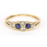 Unmarked gold diamond and sapphire ring, size N, 1.9g : For Further Condition Reports, Please