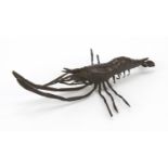 Japanese patinated bronze shrimp, 13cm in length : For Further Condition Reports, Please Visit Our