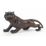 Large Japanese patinated bronze tiger, 31cm wide : For Further Condition Reports, Please Visit Our
