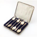 Cased set of six George V silver golfing spoons, Walker & Hall Birmingham 1933, 11cm, 82.4g : For