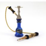 Indian blue glass hookah pipe, 38cm high : For Further Condition Reports, Please Visit Our