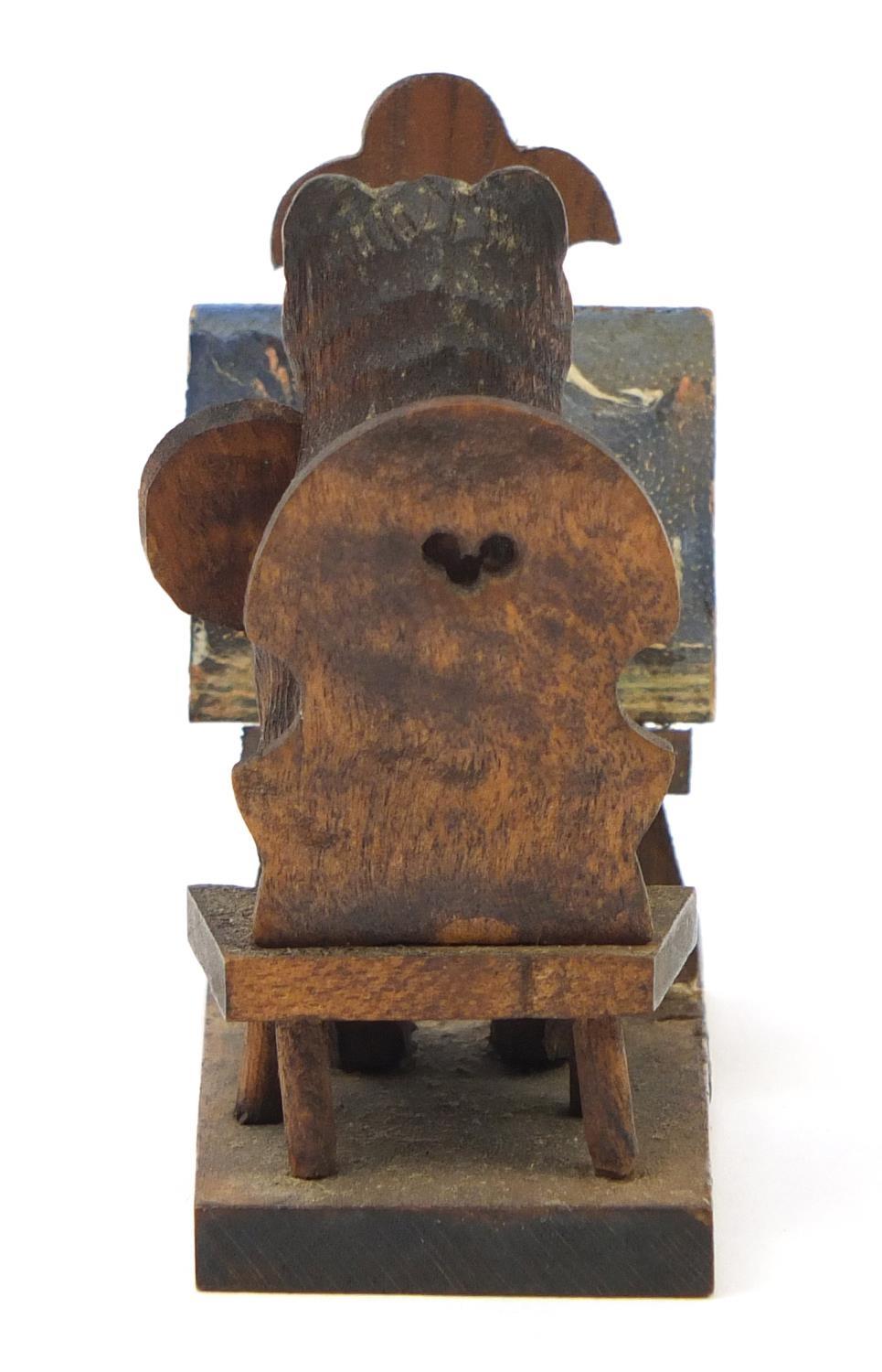 Novelty miniature Black Forest carved wooden bear sat at an easel, 6cm high : For Further - Image 4 of 9