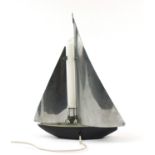 Novelty Art Deco chrome plated lamp in the form of a yacht, 50cm high : For Further Condition