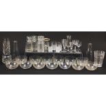 Antique and later glassware including a Stuart vase, finger bowls, Champagne flutes and four