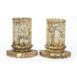 Pair of Italian alabaster column design book ends, the largest 15cm high : For Further Condition