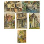 Five 19th century watercolours including a house front, mounted, framed and glazed, each 16cm x 10cm