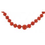 Graduated coral bead necklace with 9ct gold clasp, 50cm in length, 18.5g : For Further Condition