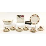 Royal Albert Old Country Roses including six trios, four napkin rings and a cake stand, the