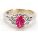 18ct gold diamond and pink stone ring, size J, 4.6g : For Further Condition Reports, Please Visit