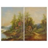 Figures in landscapes, pair of 19th century oils, framed and glazed, each 47cm x 32cm : For