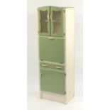 1960's painted wood kitchen cupboard with glass doors, 180cm H x 58cm W x 39cm D : For Further