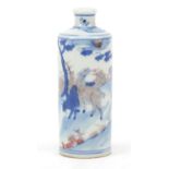 Chinese blue and white with iron red porcelain snuff bottle hand painted with animals, 8.5cm