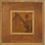 Arts & Crafts Rowley Gallery wooden marquetry panel, The Halfway House, 33cm x 33cm : For Further