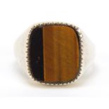 Silver tiger's eye signet ring, size X, 8.0g : For Further Condition Reports, Please Visit Our