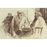 After Norman Cornish - Figures in an interior, pencil drawing, framed and glazed, 35.5cm x 24cm :