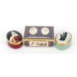 Three Halcyon Days Royal interest limited edition enamel trinket boxes comprising HRH The Prince