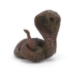 Japanese patinated bronze king cobra, impressed marks to the underside, 4.5cm high : For Further