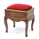 Oak sewing stool with lift up seat and contents, 47cm H x 41cm W x 32.5cm D : For Further