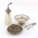 Silver objects comprising bonbon dish, sterling silver shaped butter dish, a sterling silver and cut