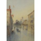 Venetian canal with gondolas, early 20th century Italian school watercolour, mounted, framed and