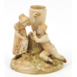 Royal Worcester blush ivory Kate Greenaway vase of two children beside an urn, 18cm high : For