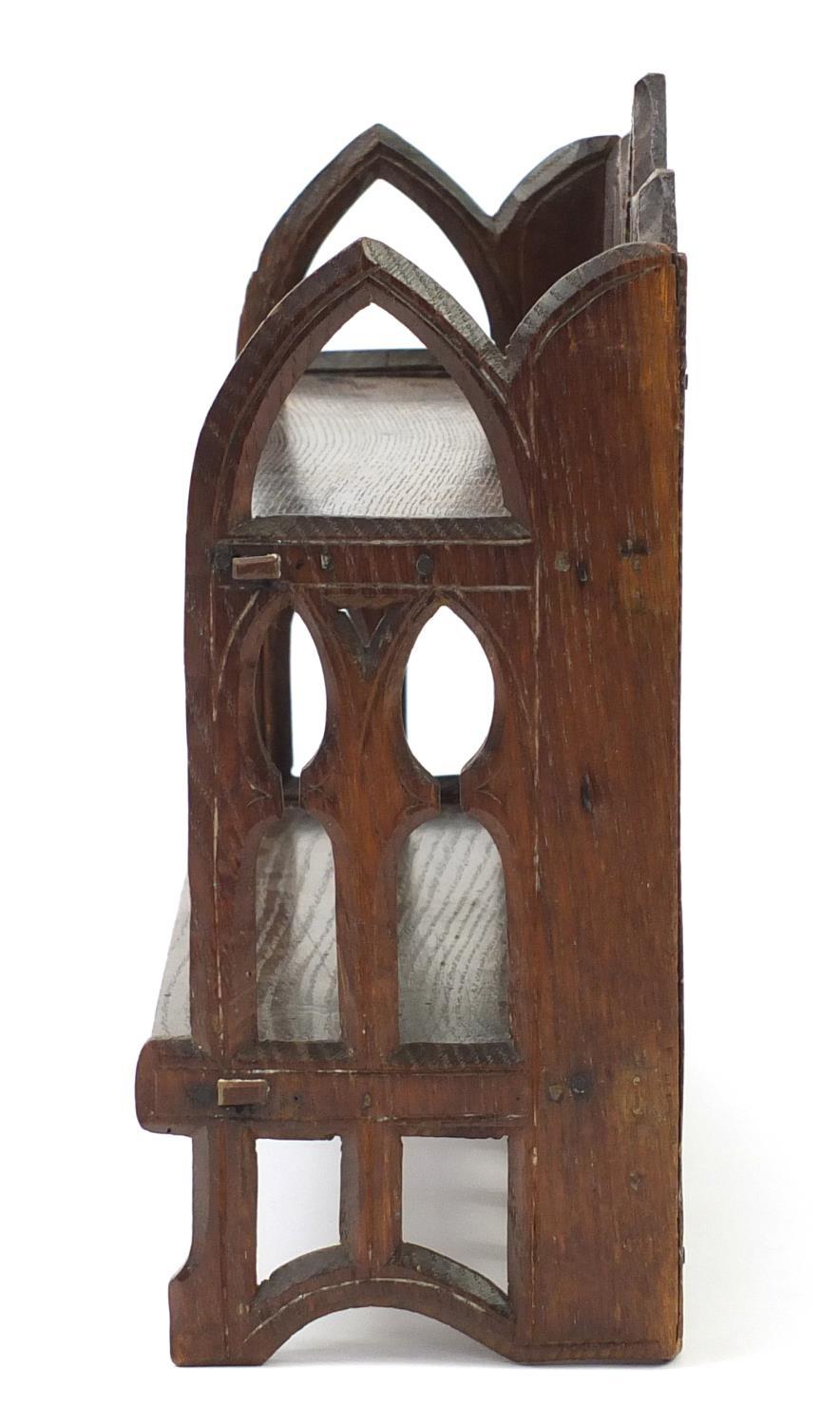 19th century Gothic oak book shelf, 31cm H x 36cm W x 13.5cm D : For Further Condition Reports, - Image 5 of 11