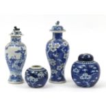 Chinese blue and white porcelain including two baluster vases with covers and two ginger jars hand