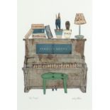 Katy Catton - The piano, pencil signed print, mounted, framed and glazed, 29cm x 20cm : For