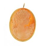 Cameo brooch pendant with 18ct gold mount, 4cm in length, 6.0g : For Further Condition Reports,