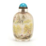 Chinese glass internally hand painted snuff bottle with stopper, 9.5cm high : For Further