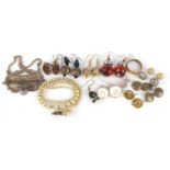 Costume jewellery including earrings, cufflinks, necklace and a decanter label : For Further