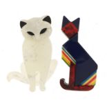 Two Lea Stein style brooches in the form of stylised cats, each 7.2cm high : For Further Condition