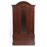 Victorian mahogany wardrobe with central mirrored door and base drawer, 218cm H x 115cm W x 46cm D :