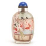 Chinese glass internally hand painted snuff bottle with stopper, 9.5cm high : For Further