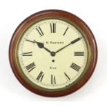 Victorian mahogany fusée wall clock with painted dial having Roman numerals inscribed J N Masters