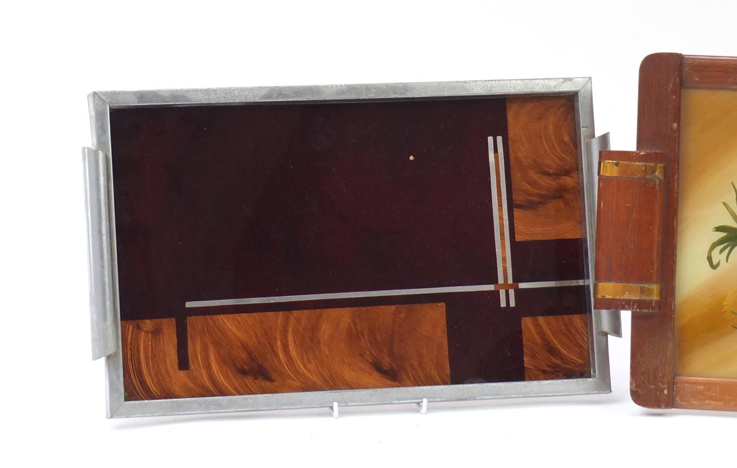 Three serving trays comprising a 1970's French example by Axis, oak framed Art Deco example hand - Image 2 of 7