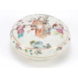 Chinese porcelain rouge seal box and cover hand painted in the famille rose palette with figures,