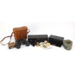 Sundry items including a Japanese black lacquered box, straw work box, circular silver napkin ring