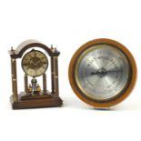Kundo mantle clock with columns and a German oak wall barometer : For Further Condition Reports,