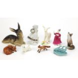 Collectable china animals including Royal Copenhagen fox, Beswick foxes, Midwinter Larry the Lamb,